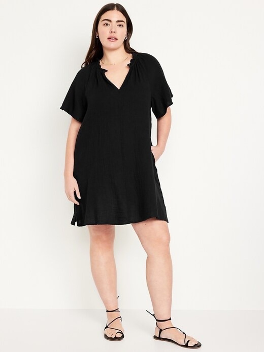 Old Navy Crinkle Gauze Mini Swing Dress Size XL Black Casual Summer Lightweight